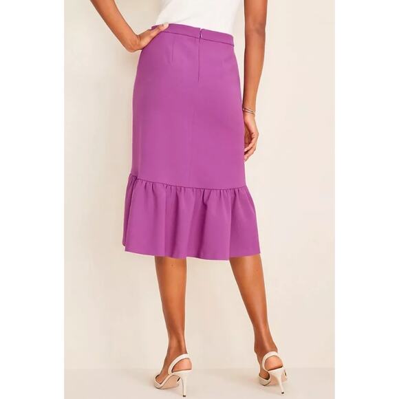 Ann Taylor Doubleweave Flounce Ruffled Midi Skirt in Purple Verbana Size 6 - Picture 2 of 10